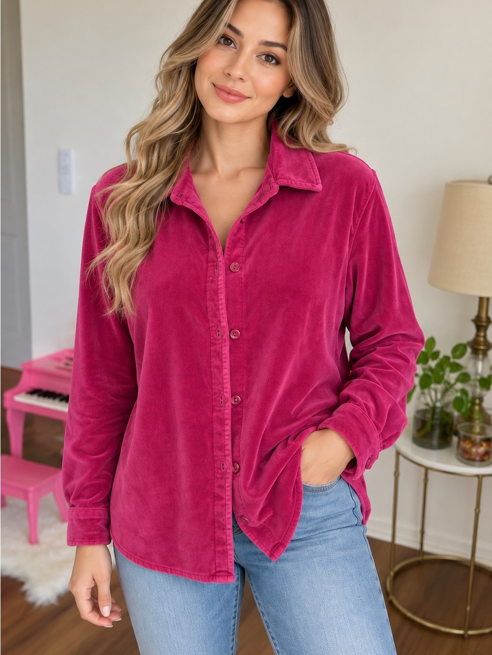 Vintage L.L. Bean Women’s Berry Pink Corduroy Shirt Jacket Size Small Regular